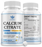 Calcium Citrate 1200mg Supplement with Vitamin D3 for Women and Men - Calcium Magnesium Zinc D3 Supplement for Bone, Teeth, Immune Support, Vegan-Friendly - 120 Tablets (2 Pack)