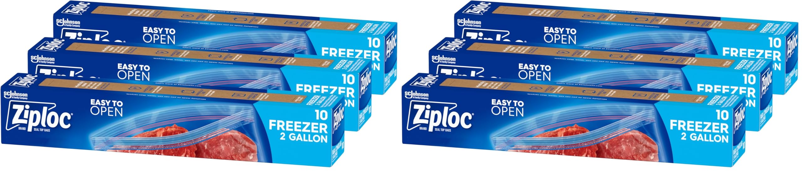 Ziploc Two Gallon Food Storage Freezer Bags, Easy Open and Close, 30 Count (Packaging May Vary) (Pack of 2)