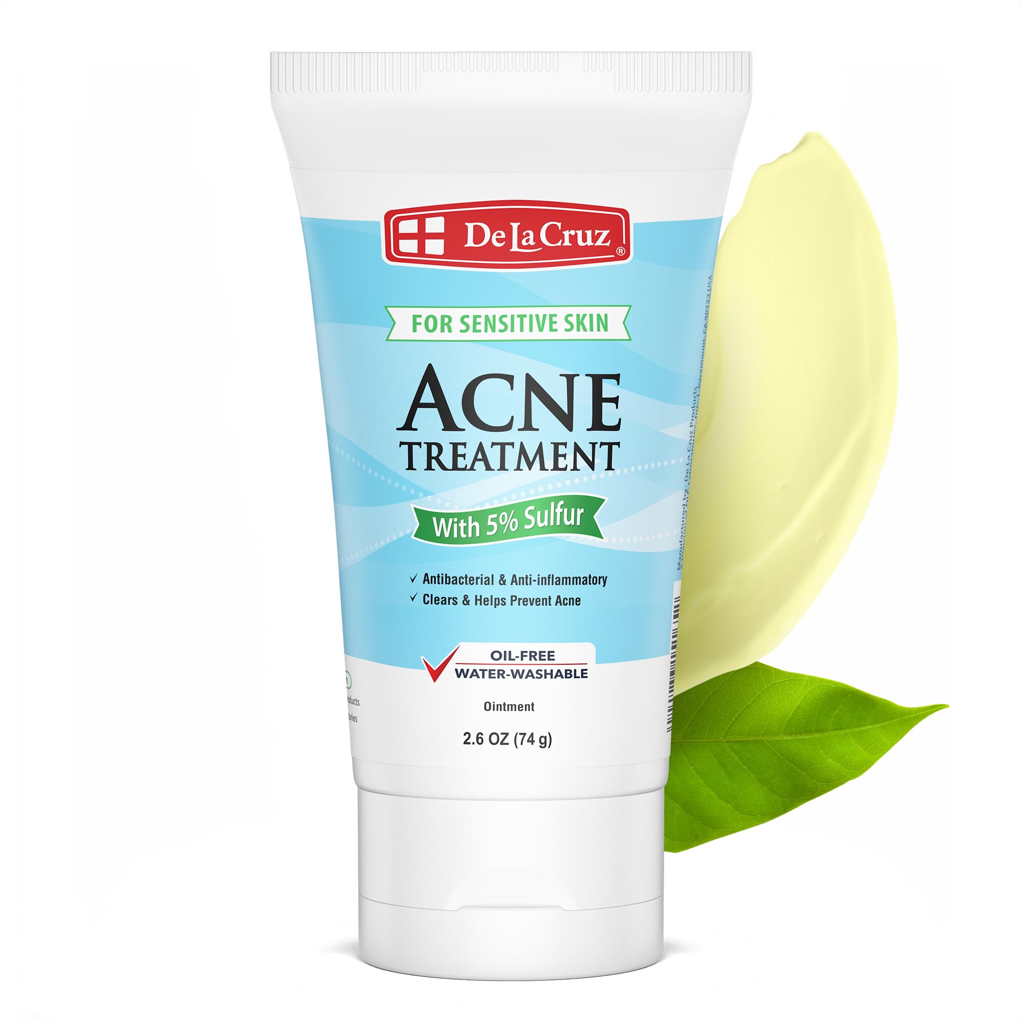 De La Cruz 5% Sulfur Ointment - Cystic Acne Treatment for Face and Body - Daily 10 Min Spot Treatment Mask - Safe and Effective Game Changing Hormonal Acne Treatment that Clears Up Pimples 2.6oz Tube