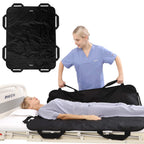 Bed Positioning Pad with Reinforced Handles 48" x 40" Lifting Turning Patient Sheet Transfer Blanket for Caregiver, Bedridden, Elderly, Black