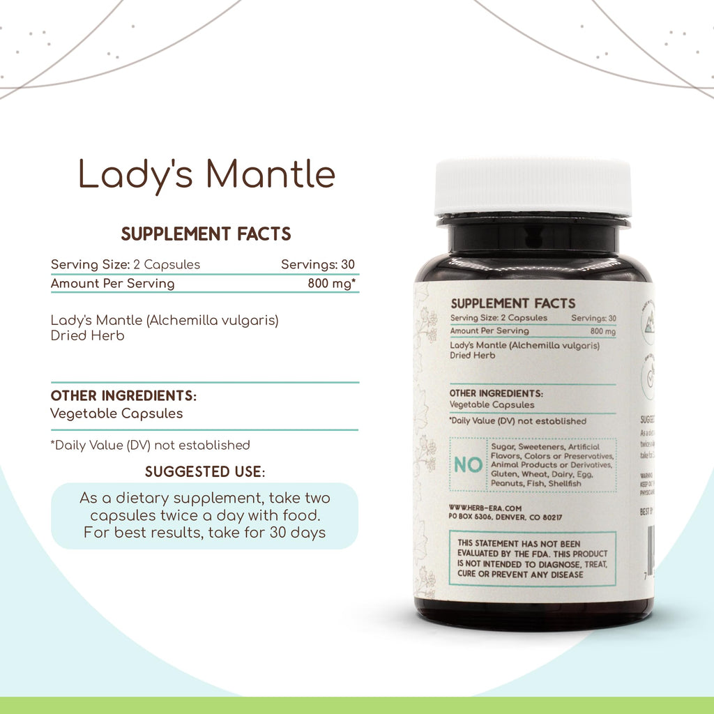Lady's Mantle 60 Capsules, 400 mg, Lady's Mantle (Alchemilla vulgaris) Dried Herb (60 Capsules)