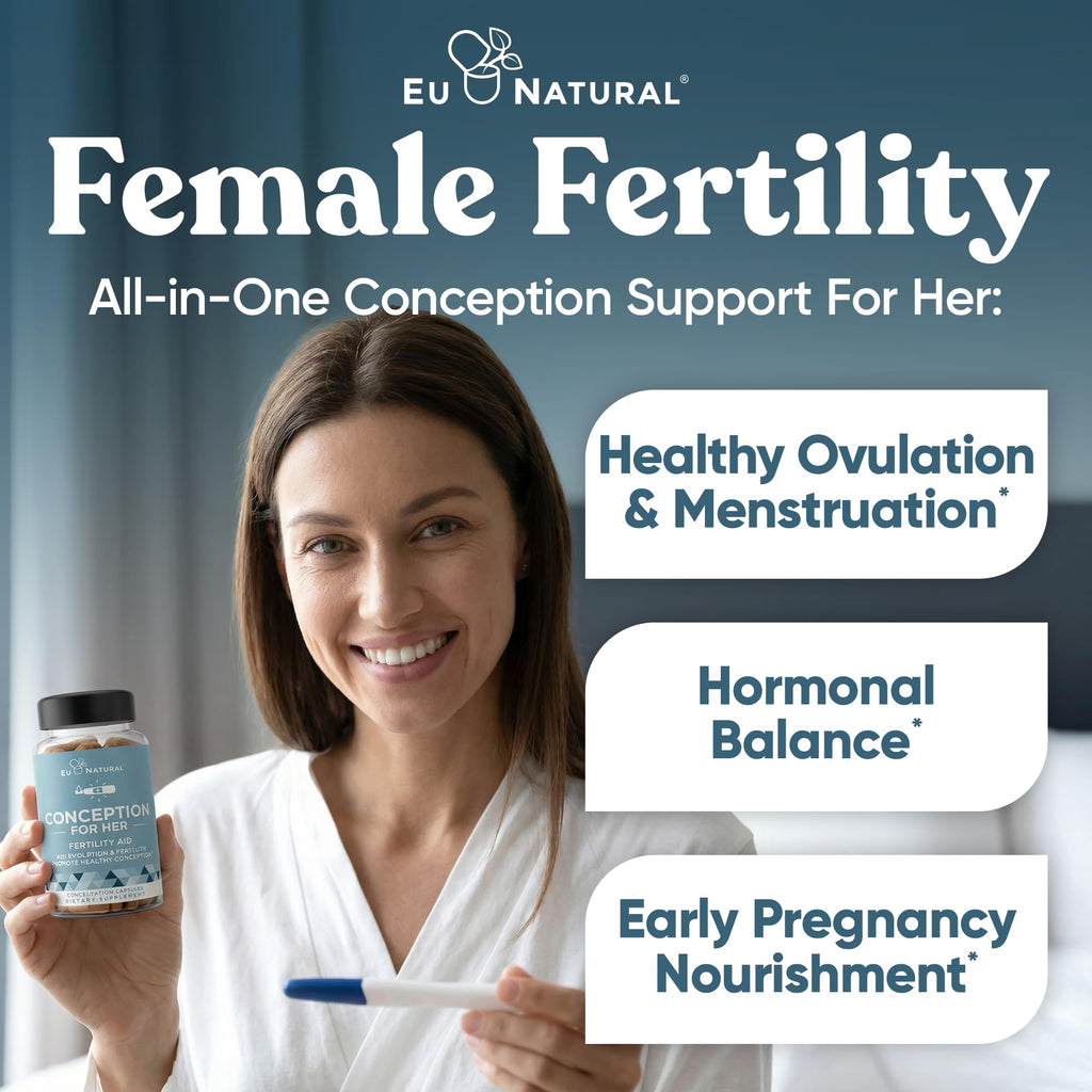 Eu Natural Conception for Her Fertility Supplements for Women - Ovulation, Hormonal Balance & Regular Cycle Support - Myo-Inositol, Folate, Folic Acid & Vitex - 60 Vegetarian Capsules