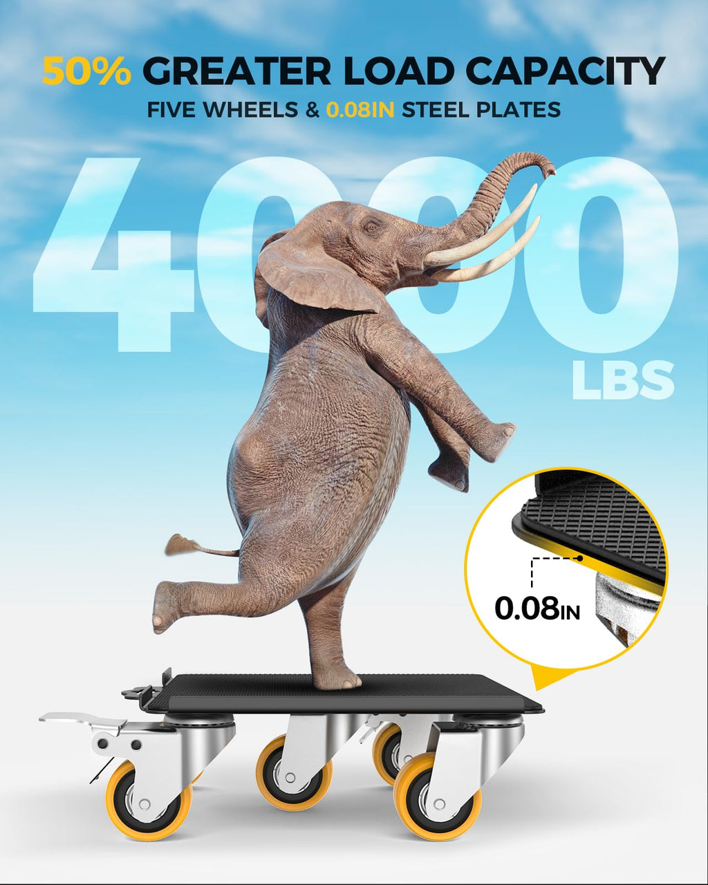 KYX Furniture Dolly, Furniture Movers with 5 Wheels,Carbon Steel Panel Heavy Duty Dolly, Furniture Lifter with 360° Rotatable Silent Rubber Universal Wheels, Max Load 4000LBS(6.9x6.9 in)
