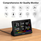 16 in 1 Air Quality Monitor Indoor 7" Display 9 AQI+7 AQI Alerts, CO2 Monitor Air Quality Tester for CO2, TVOC, PM2.5 PM1.0 PM10, HCHO Temperature Humidity AQI & Time Air Quality Meter for Home