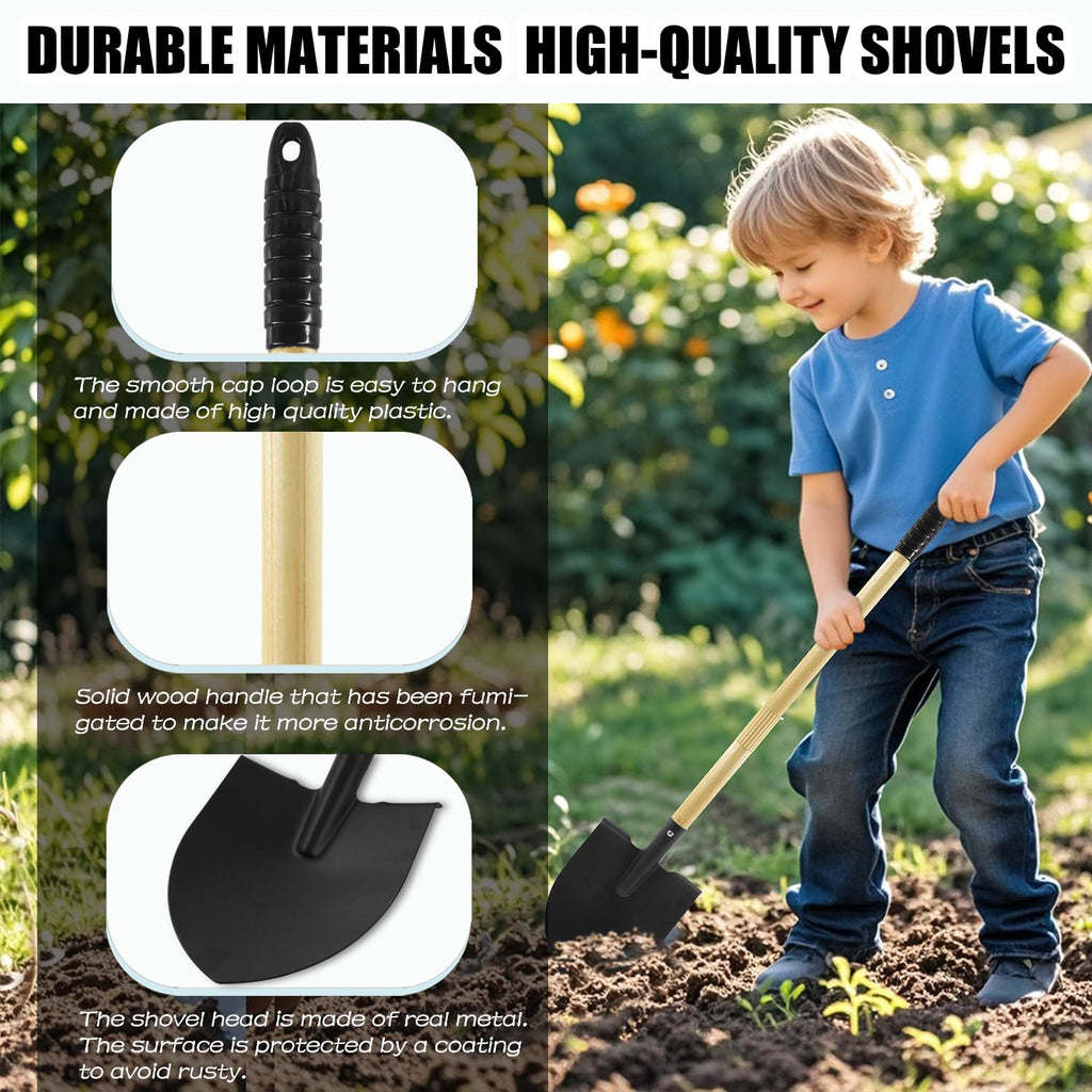 POMIKU 2PCS 27" Kids Shovels, Wood Handle & Metal Head Shovels for Digging Sand, Great for Beach & Garden