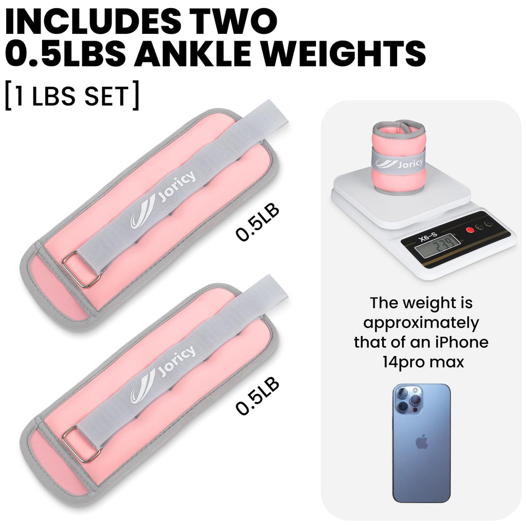 Ankle Weights, Wrist Leg Arm Weights for Women Men Kids with Adjustable Straps, Strength Training Weighted for Jogging, Running, Walking, Fitness, Gym Workout - 1LBS Pair (0.5 LB Each Weight), Light