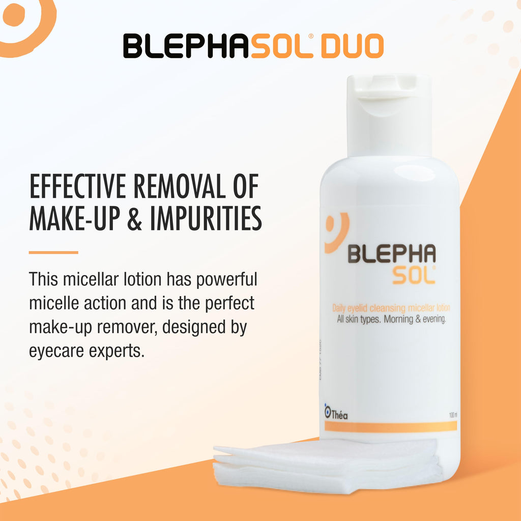 Blephasol Duo 100ml Eyelid Cleansing Micellar Lotion with 100 Cotton Pads for Daily Eyes Care | Preservatives Free | Suitable for Contact Lens Wearers