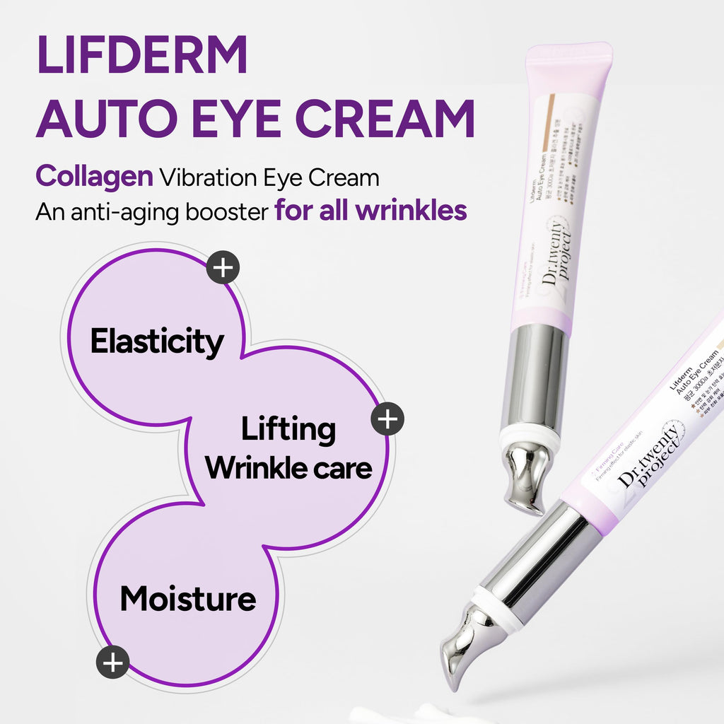 Dr.twentyproject Lifderm Eye Cream with Collagen & Vibrating Device for Wrinkles, Anti-Aging, Dark Circles – Lifting, Firming, Tightening, Depuffing, Nourishing Korean Skincare (20ml 0.6 fl oz)