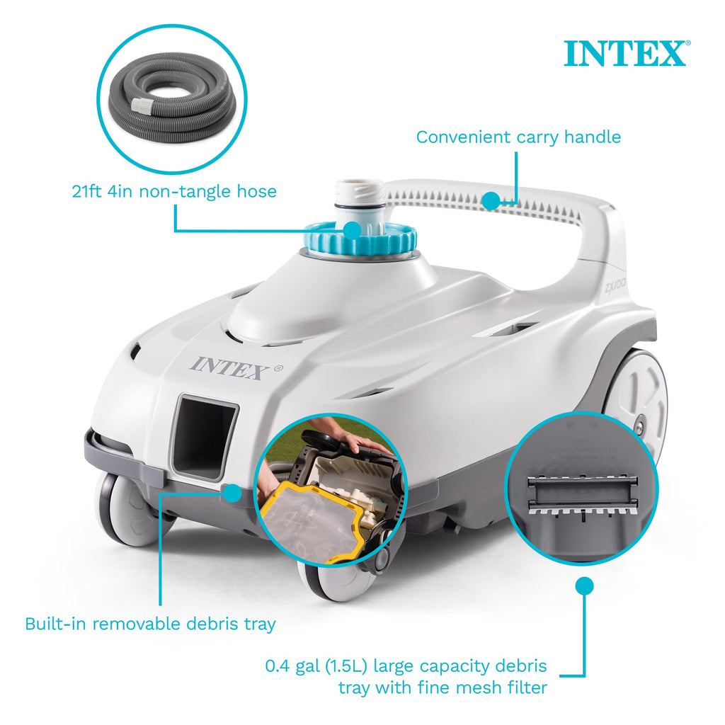 INTEX 28006E ZX100 Pressure-Side Above Ground Automatic Pool Cleaner: For Bigger Pools – Cleans Pool Floor – Removes Debris – Removable Filter Tray – 21ft Tangle Free Hose