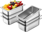 ZeroPone 6 Pack Hotel Pans, 1/3 Size 4" Deep Steam Table Pan, 22 Gauge Anti Jam Stainless Steel Steam Pan, Commercial Food Storage Containers for Catering Supplies