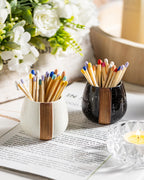 Zoeeker Ceramic Match Holders with Striker - Matchstick Container Set of 2 with Tray for Christmas Bathrooms, Cafes & Modern Homes - Matches NOT Included, Black and White