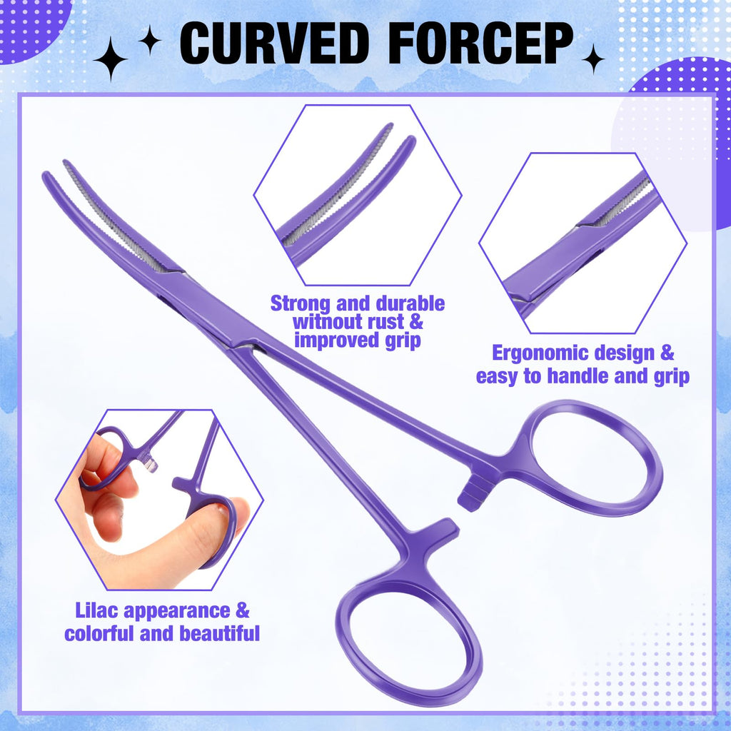 BBTO 2 Pcs Hemostat Forceps Curved Straight, Piercing Pliers,Lilac
