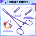 BBTO 2 Pcs Hemostat Forceps Curved Straight, Piercing Pliers,Lilac