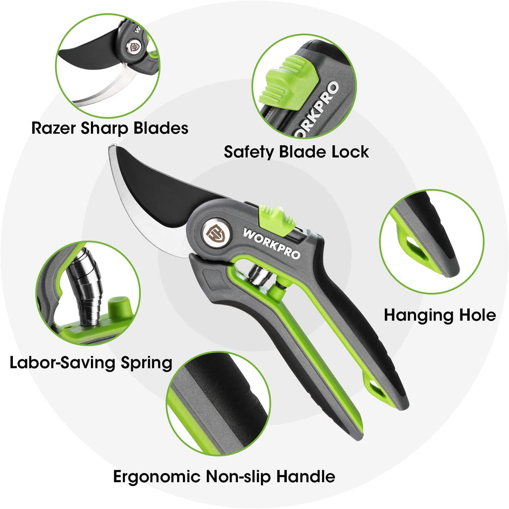 WORKPRO 2-Pack Garden Pruning Shears, 8" Bypass & 6.25" Straight Shears