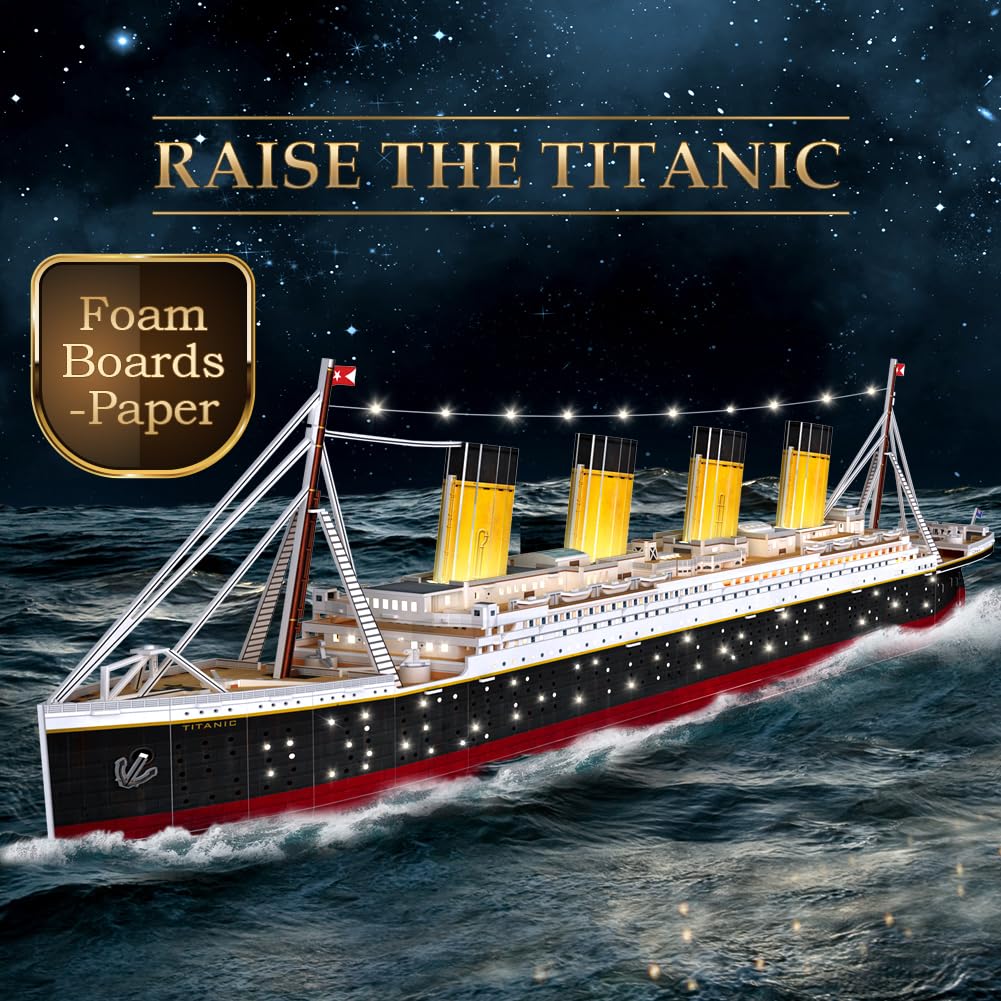 CubicFun Titanic 3D Model Ship Puzzle with LED Lights, 266 Pieces, 88 cm