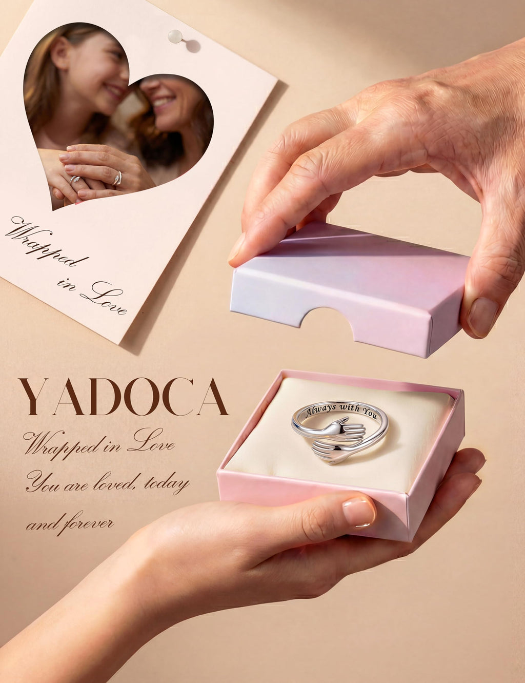 YADOCA 925 Sterling Silver Hug Ring for Women Girls Daughter Granddaughter