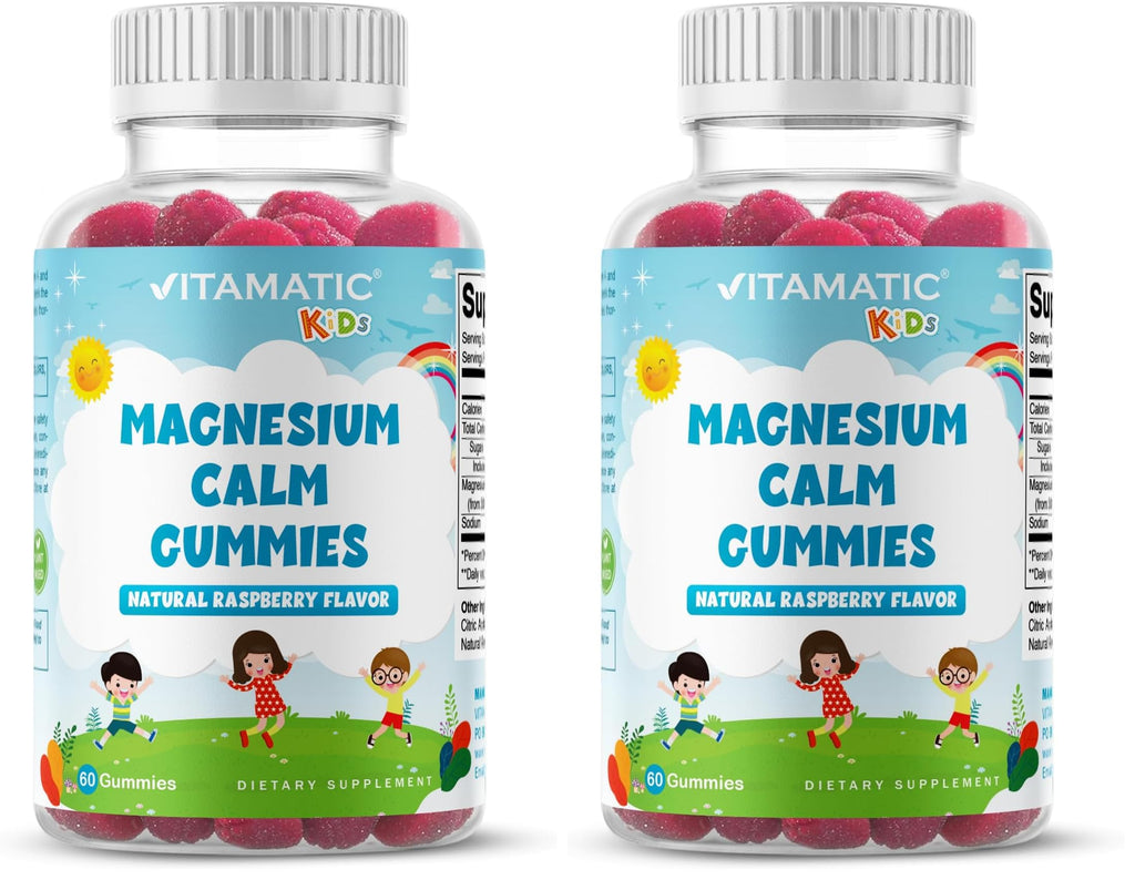 Vitamatic Kids Magnesium Calm Gummies - 60 Vegan Count - Great Tasting - Promote Healthy, Muscle, Bone, & Energy Support (Pack of 2)