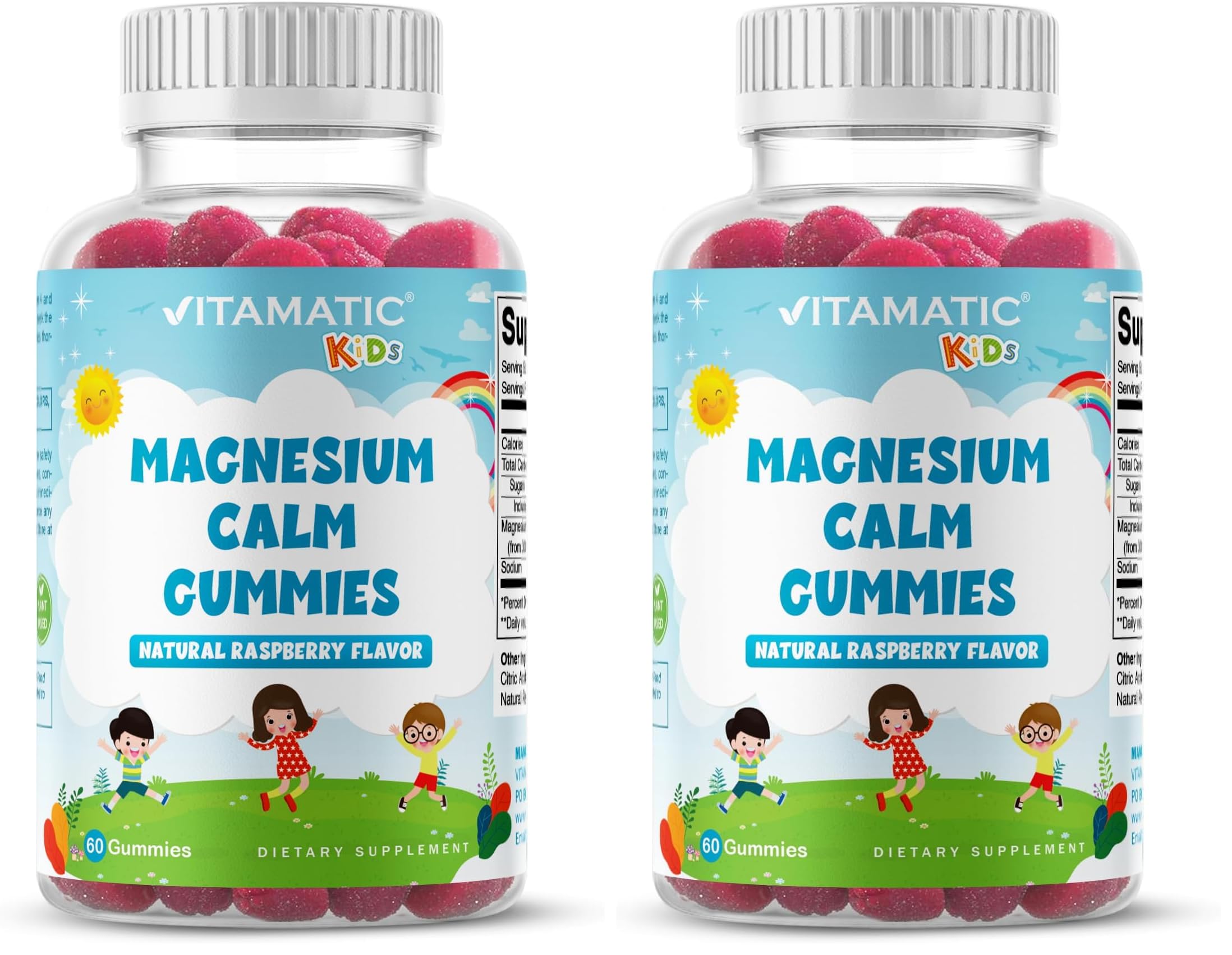 Vitamatic Kids Magnesium Calm Gummies - 60 Vegan Count - Great Tasting - Promote Healthy, Muscle, Bone, & Energy Support (Pack of 2)