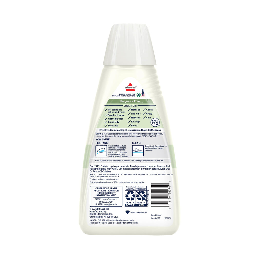 BISSELL Little Green PET OXY Spot & Stain Free & Clear Portable Deep Cleaner Formula, 32 fl. oz, 4310