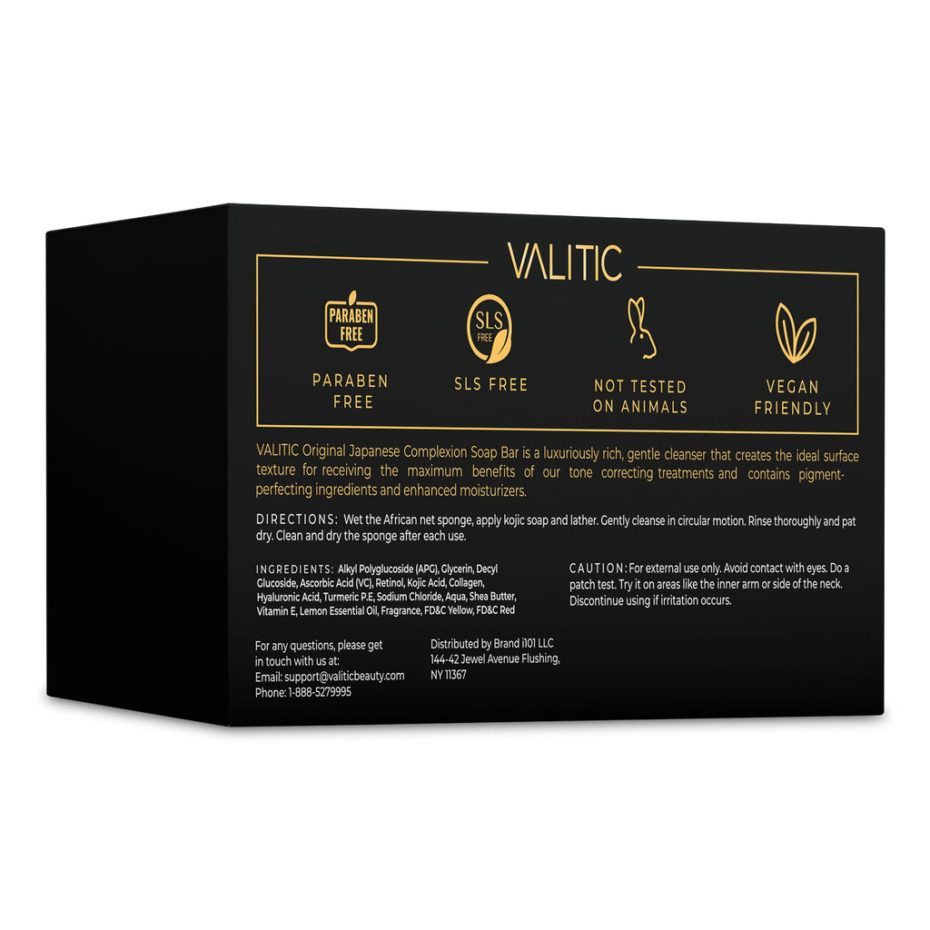 VALITIC Brightening Lemon & Turmeric Kojic Acid Soap, Vitamin C, Retinol - Original Japanese Complex with Hyaluronic Acid, Vitamin E, Shea Butter, Castile Olive Oil - 3 Pack Bundle with African Net