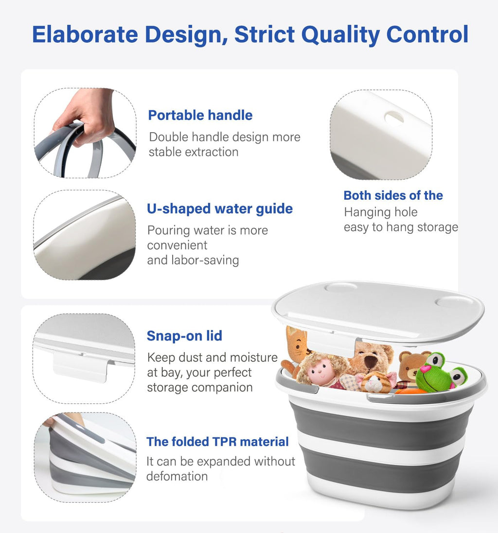 Zonopy Collapsible Bucket, Upgraded 16L (4.2 Gallon) Collapsible Mop Bucket with Multi-Functional Lid, Foldable Portable Camping Beach Sand Water Pot Pail Space Saving Square, Car Washing Bucket