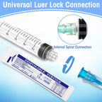 50Pack 10ml/cc Luer Lock Syringe without Needle, Plastic Syringe with Caps for Liquid, Sterile Individually Wrapped