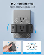 TROND 360 Rotating Plug Outlet Extender, Outlet Splitter with 3 Grounded Sockets, 3 Way Angled Multi Plug Adapter, Cruise Essentials, Small Multiple Expander for Bathroom Kitchen Travel, Black