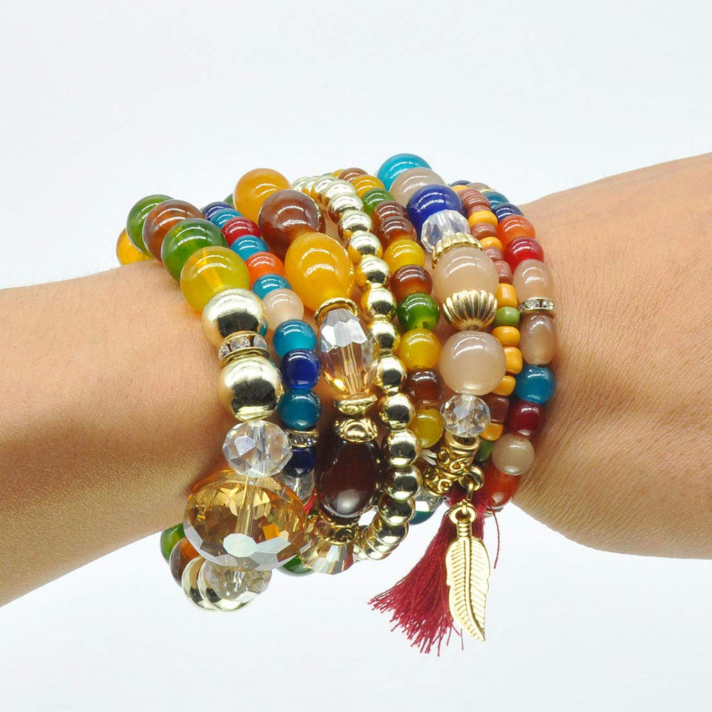 VONRU Bohemian Bracelet Sets for Women 6 Stackable Stretch Bracelets Multi-color Boho Jewelry Hippie Dainty (Bohemian stackable bracelet)