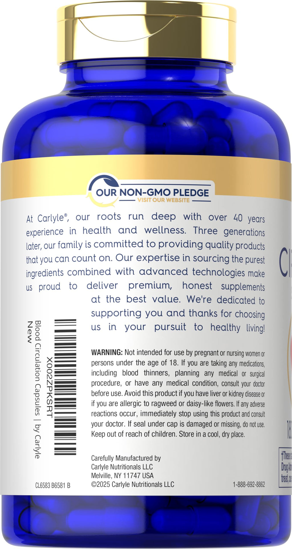 Carlyle Blood Circulation Supplement | 180 Capsules | Supports Healthy Circulation | Non-GMO, Gluten Free
