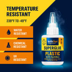 WoldoClean Super Glue for Plastic 25g for Instant Strength - Waterproof, Heat-Resistant, Clear Glue with Precise Nozzle