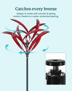 Cyan Oasis 82 inch Wind Spinners Outdoor - Extra Large Metal Wind Sculptures & Spinner with Stake, Big Clearance Windmills for the Yard and Garden, Tall Yard Art Decor-Burgundy Red