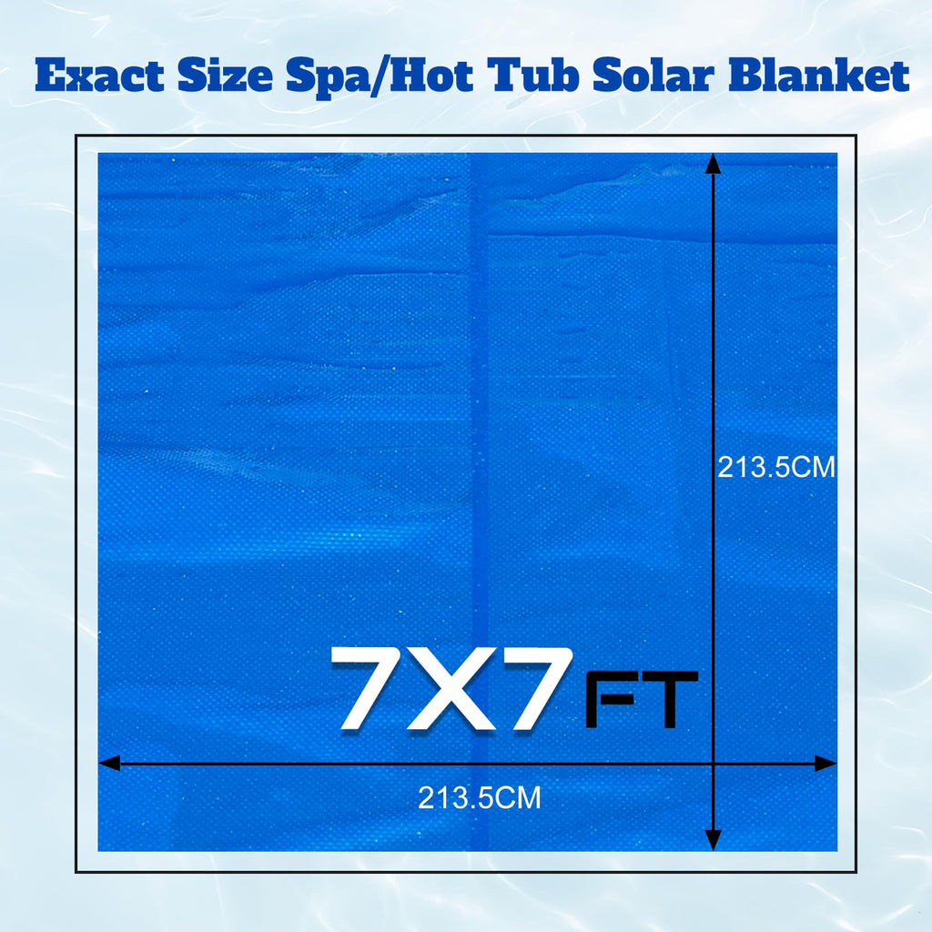 BigXwell Solar Pool Cover, Hot Tub Bubble Blanket,16-mil 7x7 Foot Square Spa Cover Hot Tub Solar Blanket, Heavy-Duty Heat Retaining Thermal Blanket