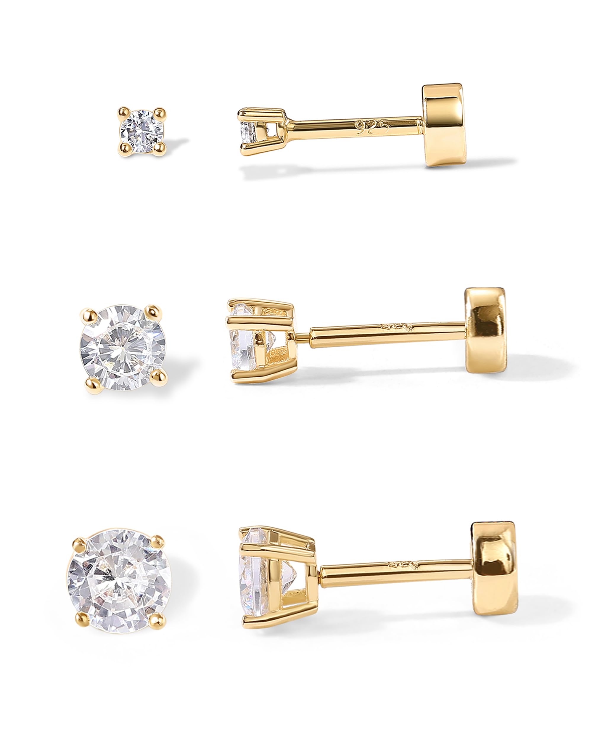 PAVOI Dainty Classic Stud Studs, Yellow Gold, Size 2mm, 3mm, 4mm