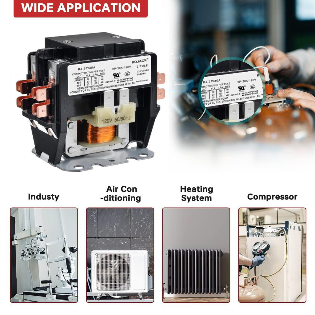 BOJACK 2 Poles FLA 30 Amp Coil 120 VAC Air Conditioner Condenser Compressor Contactor Motor Definite Purpose AC Contactor