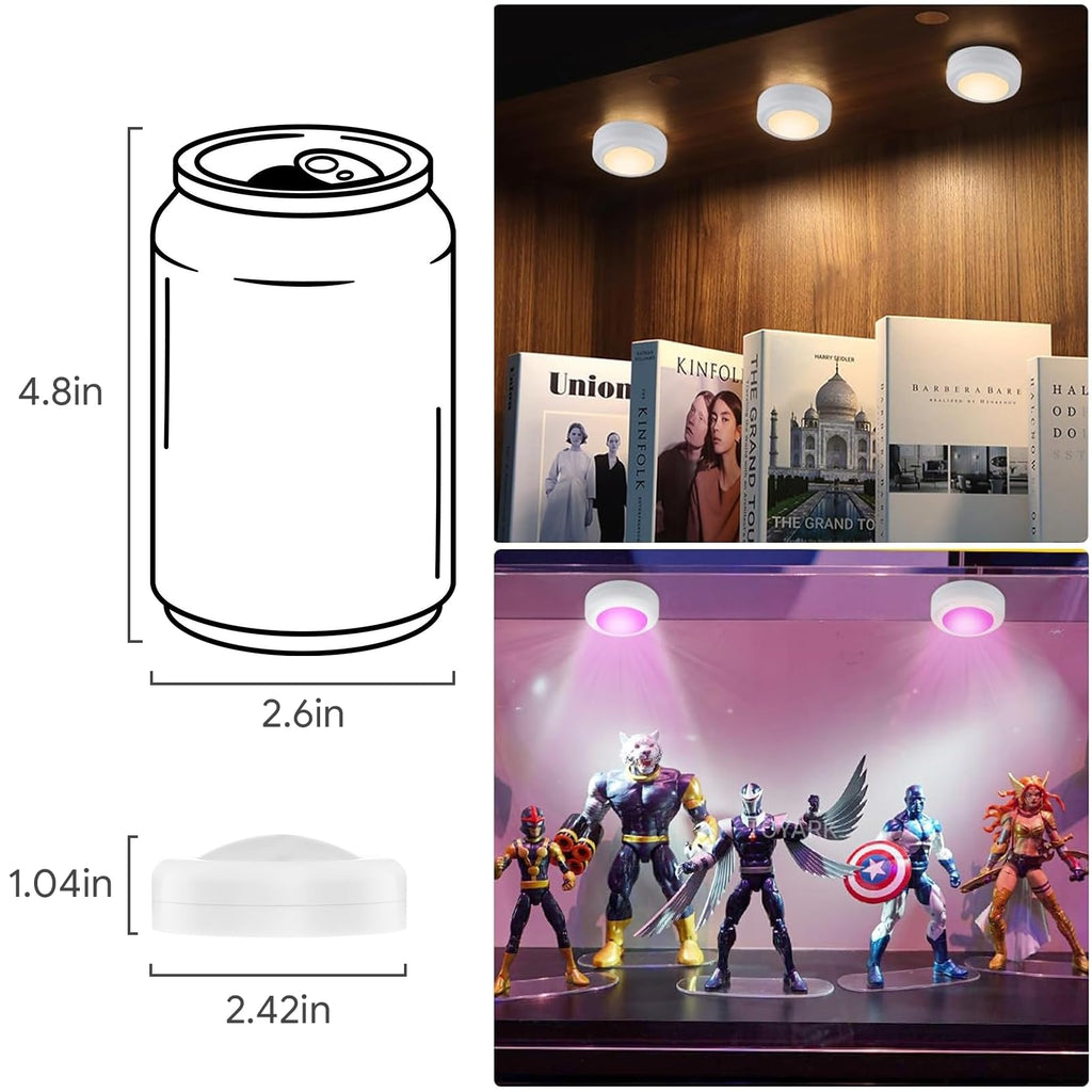 Yiliaw 6 Pack LED Puck Lights Remote Control 16 Color Changeable Under Cabinet Lights, Battery Operated Lights Night Light with Dimmer & Timmer for Closet Bedroom Kitchen, White