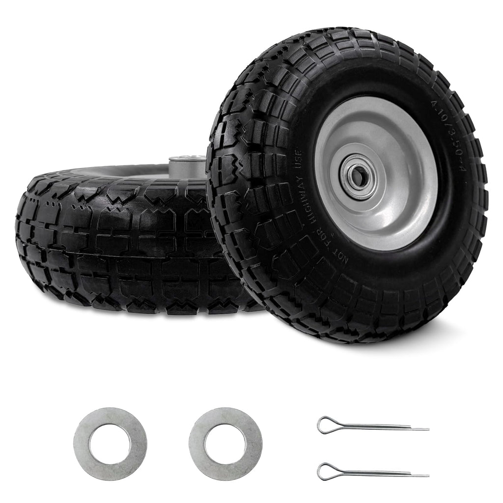 OEBYZWSL 10" 4.10/3.50-4 Flat Free Tire & Wheel, 5/8" Bearings, 2-Pack