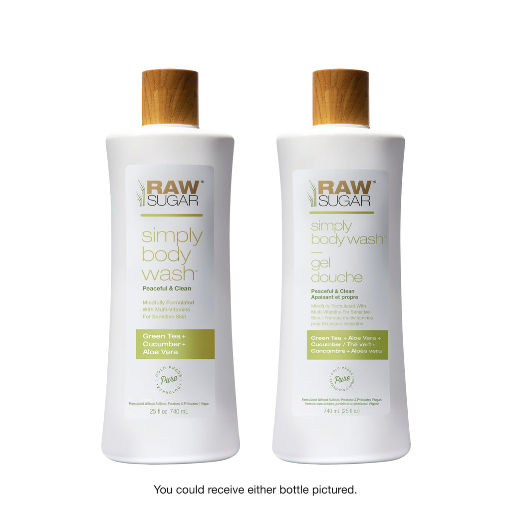 RAW SUGAR Green Tea Aloe Soother Gentle & Hydrating Body Wash, 20 Fl Oz (Pack of 3), Gentle & Soothing Bath & Shower Gel, Sensitive Skin-Friendly, Vegan, Formulated without SLS/SLES & Parabens