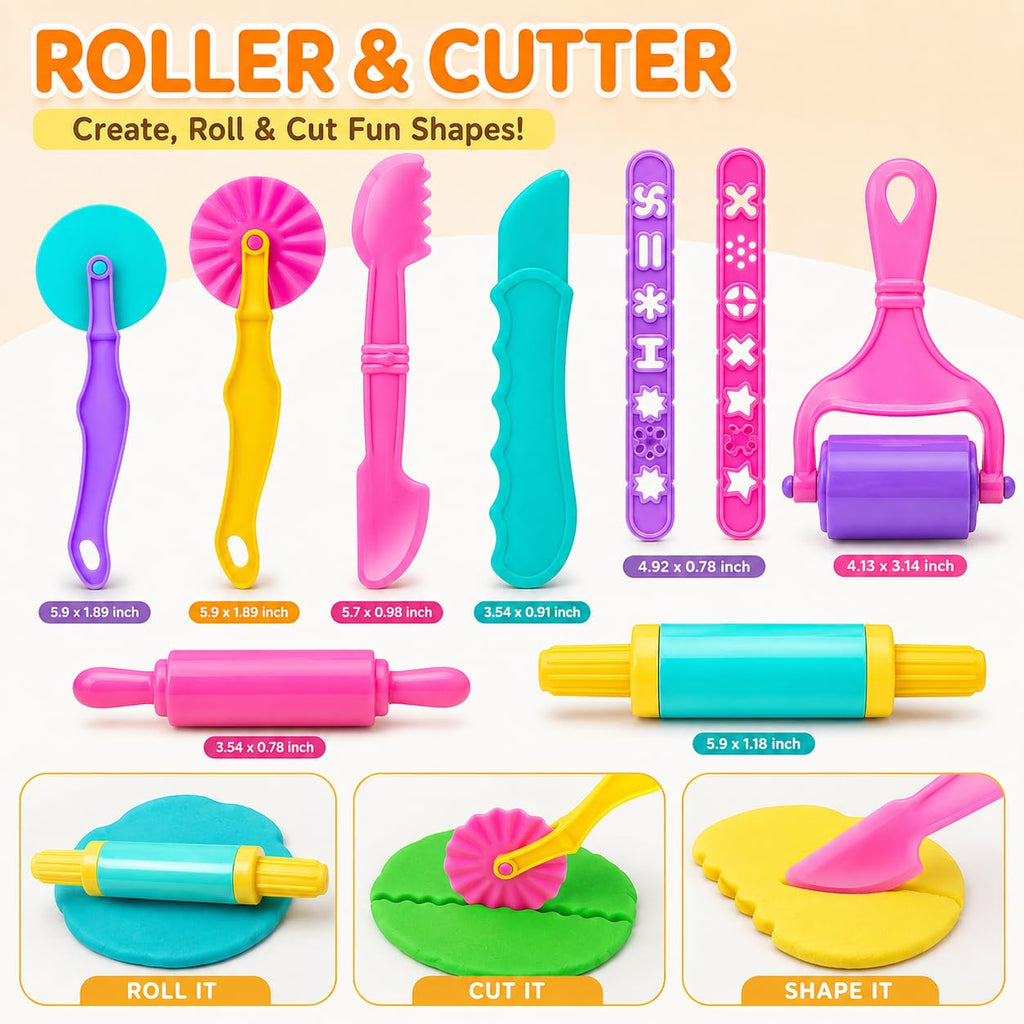 Dough Tool Sets for Kids Age 3-8,Cute Playdough Accessories with Rolling Pin Dough Mat Storage Box,Party Pack Toys for Kids Age 3-5 4-8,Educational Toys Gift for Birthday Christmas Boys Girls