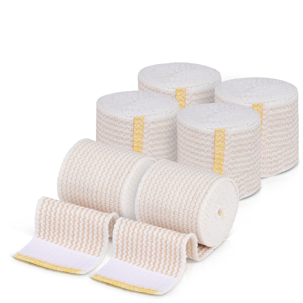 Premium Elastic Bandage Wrap (2” Wide, 6 Pack) - Nexskin Latex Free Athletic/Medical Compression Bandages Hook & Loop Fasteners at Both Ends - Lifetime Washable & Reusable Bandages