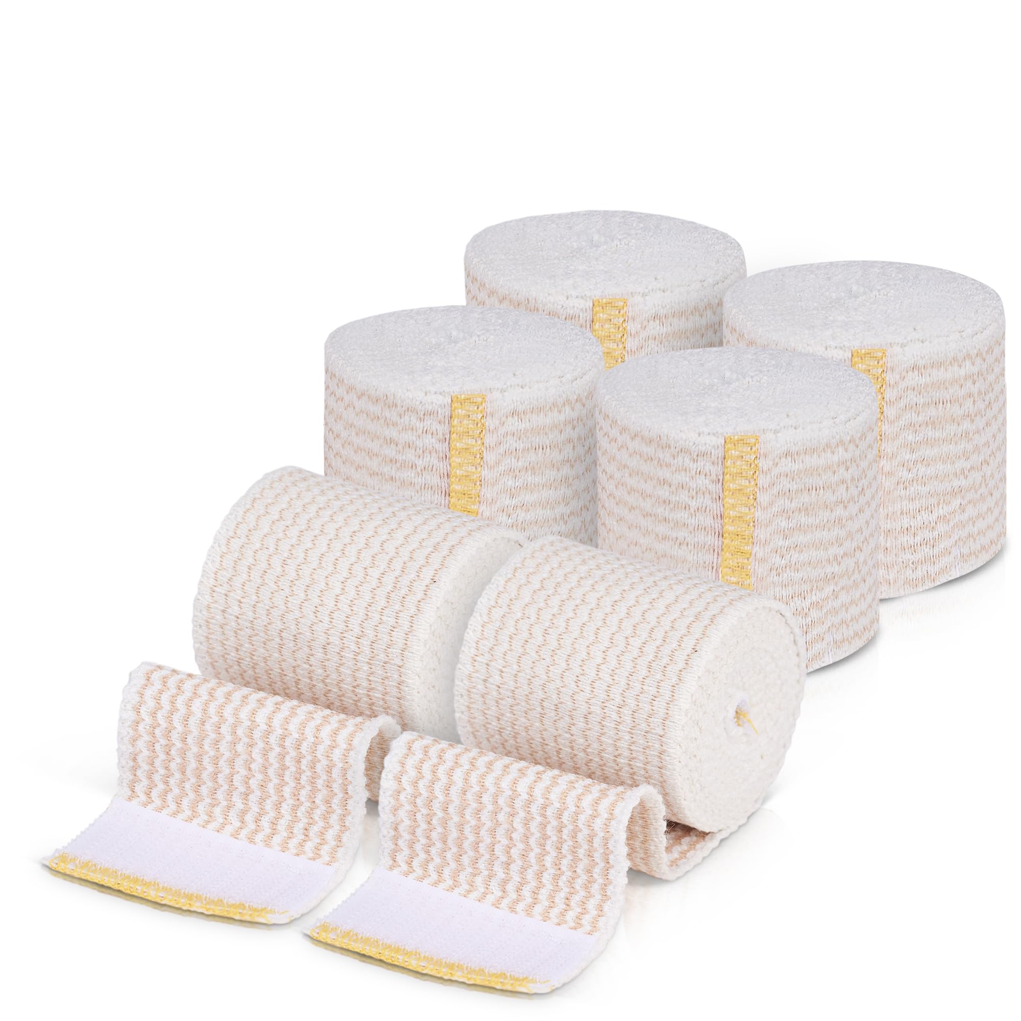 Premium Elastic Bandage Wrap (2” Wide, 6 Pack) - Nexskin Latex Free Athletic/Medical Compression Bandages Hook & Loop Fasteners at Both Ends - Lifetime Washable & Reusable Bandages