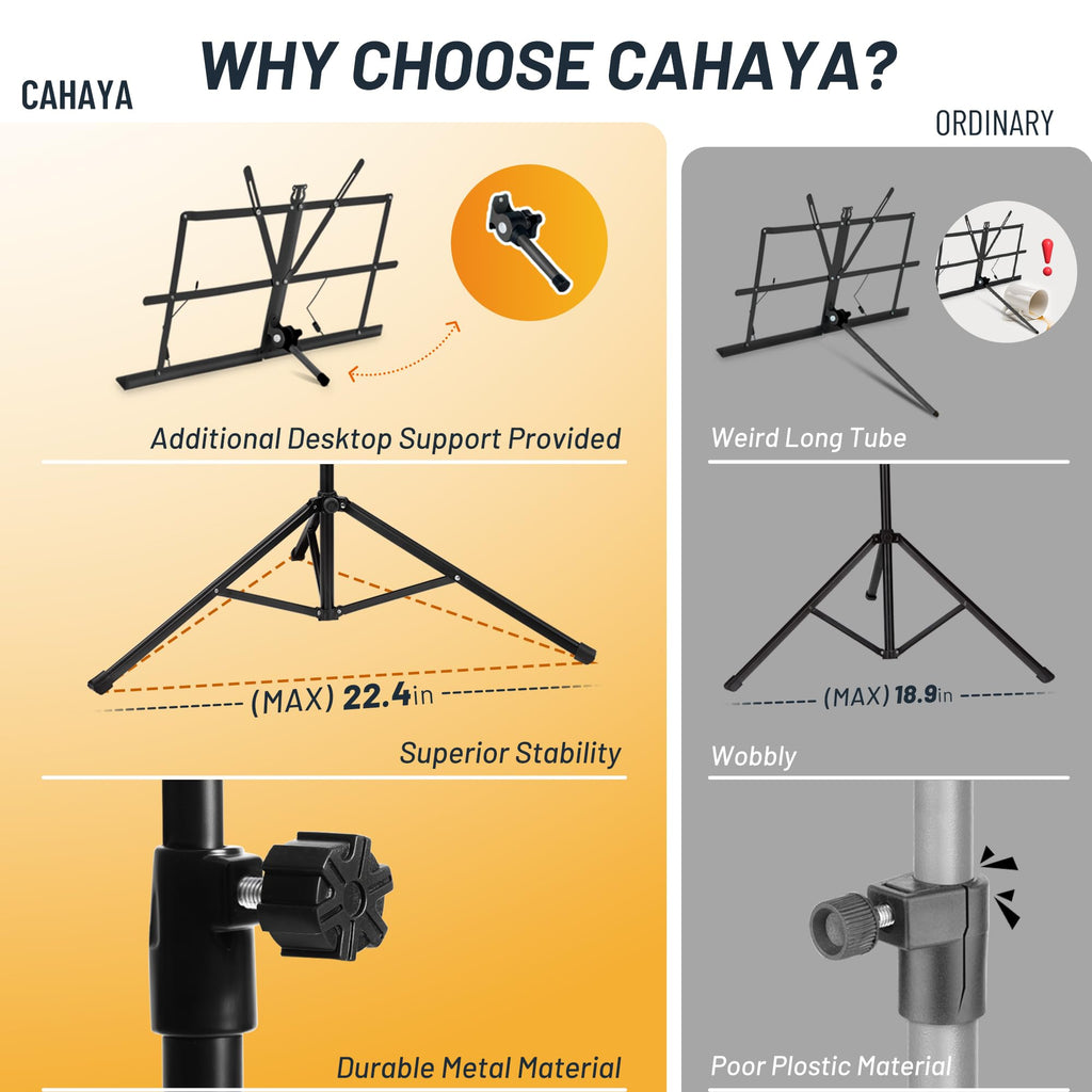 CAHAYA Sheet Music Stand Portable Folding Dual Use Desktop Book Holder