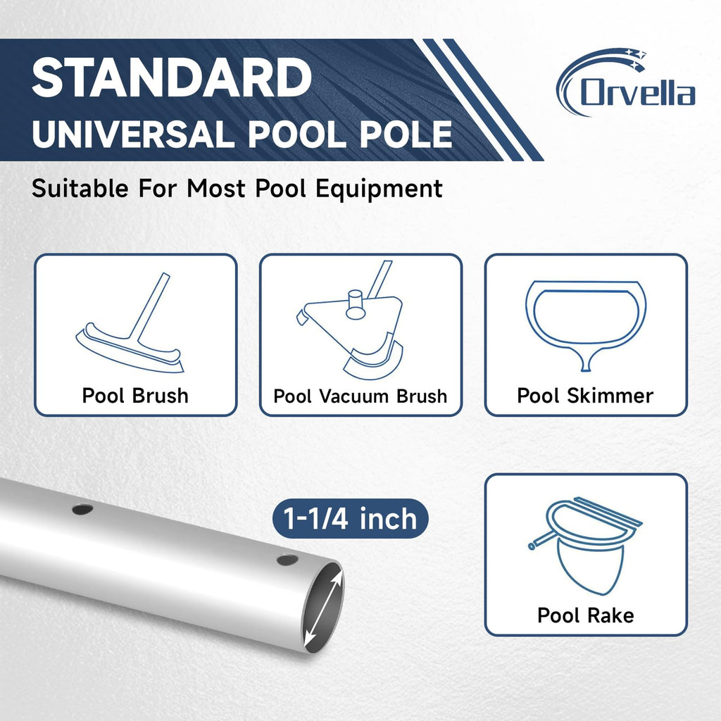Orvella Pool Pole, 16FT Telescopic Pool Cleaning Pole, Professional Aluminum Swimming Pool Poles, 1-1/4" Universal Connector for Skimmer Net, Brush & Vacuum Head