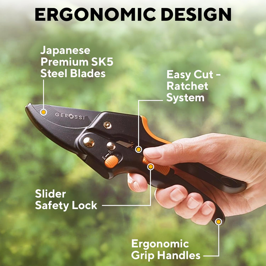 Ratchet Pruning Shears for Gardening Heavy Duty - Increases Cutting Power 3x - Perfect Ratchet Pruners for Weak Hands & Arthritis- 8” Anvil Garden Clippers - w/Extra Sharp Blade for Effortless Cutting