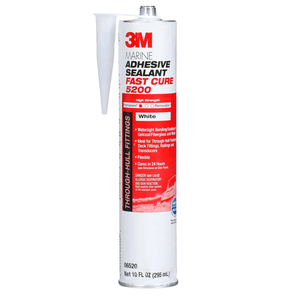 3M Marine Adhesive Sealant 5200FC Fast Cure, White, Flexible Bonds, Water-Resistant, 10 fl oz (295 mL) Cartridge with Nozzle, 1 Each