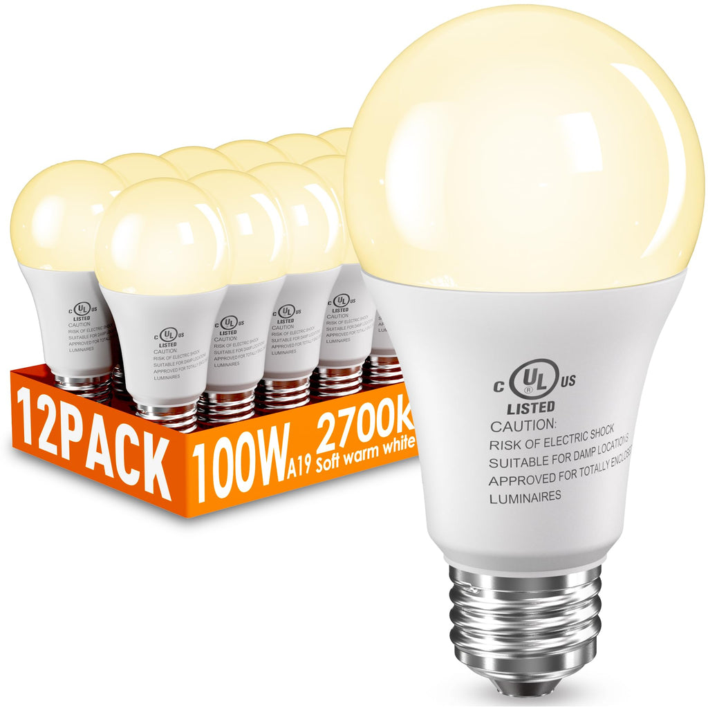 12 Pack LED Light Bulbs 100 Watt Equivalent, A19 Soft Warm White 2700K