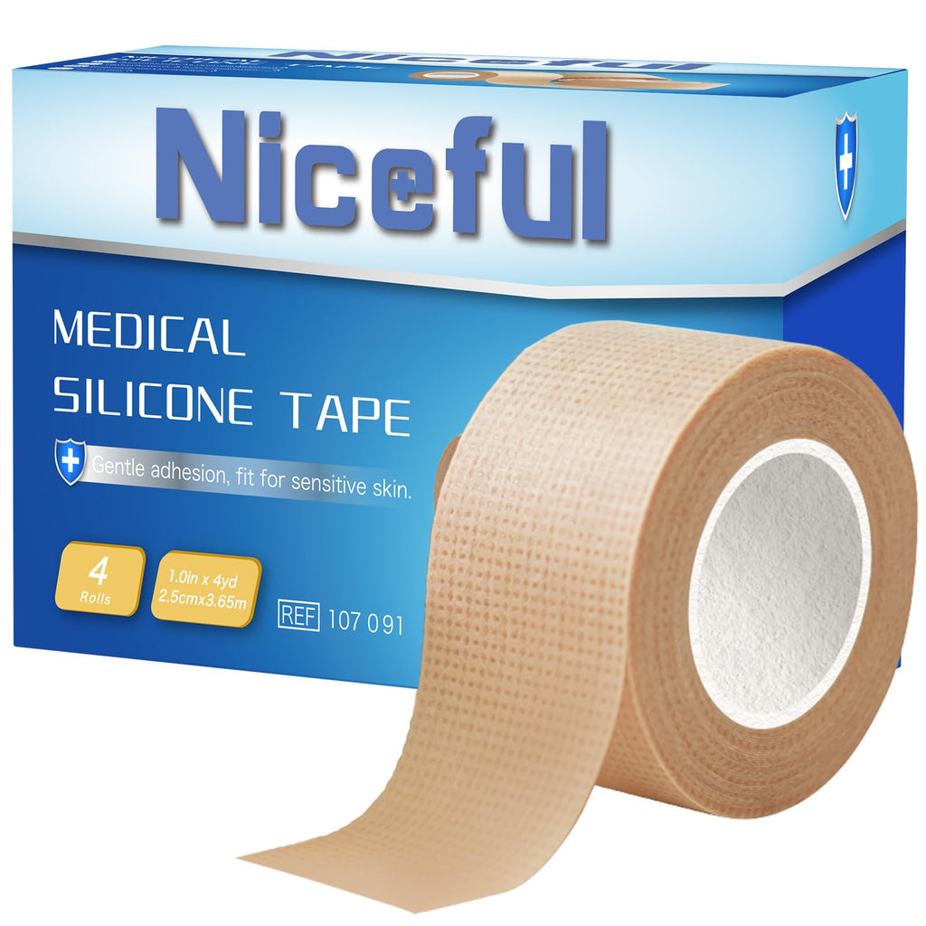 Niceful Silicone Medical Tape, for Sensitive Skin Safe, 1" x4Yd 4 Rolls