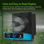 DAOTAILI 4-Inch Grow Tent Inline Duct Fan, Automatic Temperature & Humidity Sensing Control, Ventilation System for Grow Tents, Greenhouses