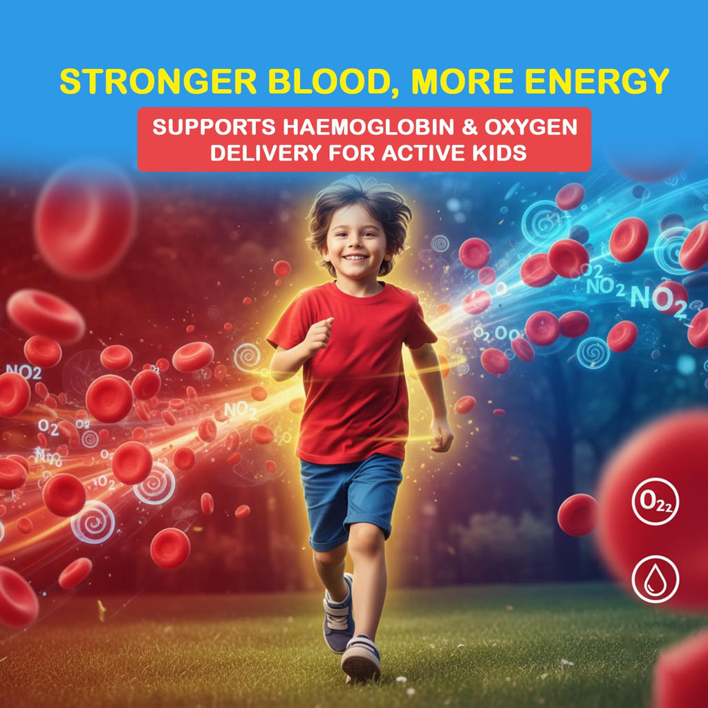 HealthBest Liquid Iron Syrup for Kids – Triple Action with Folic Acid and Zinc – Boosts Hemoglobin, Appetite, and Immunity – No Metallic Taste – 200ml Liquid Supplement, Safe & Effective