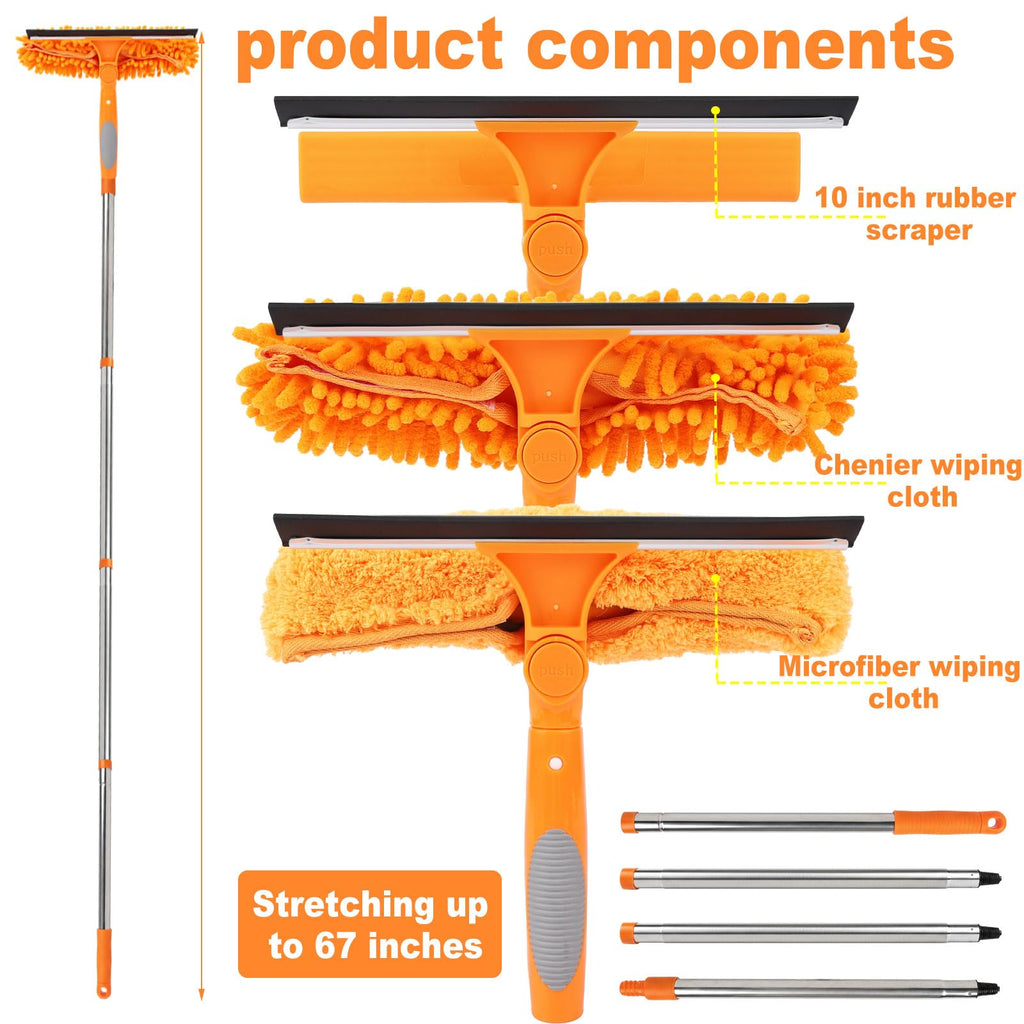 Lemosyu Professional 67" Window Squeegee, 3-in-1 Rotatable Squeegee for Window Cleaning with Extension Poles, Window Cleaner Tool Kit for Indoor & Outdoor High Windows and Car Glass