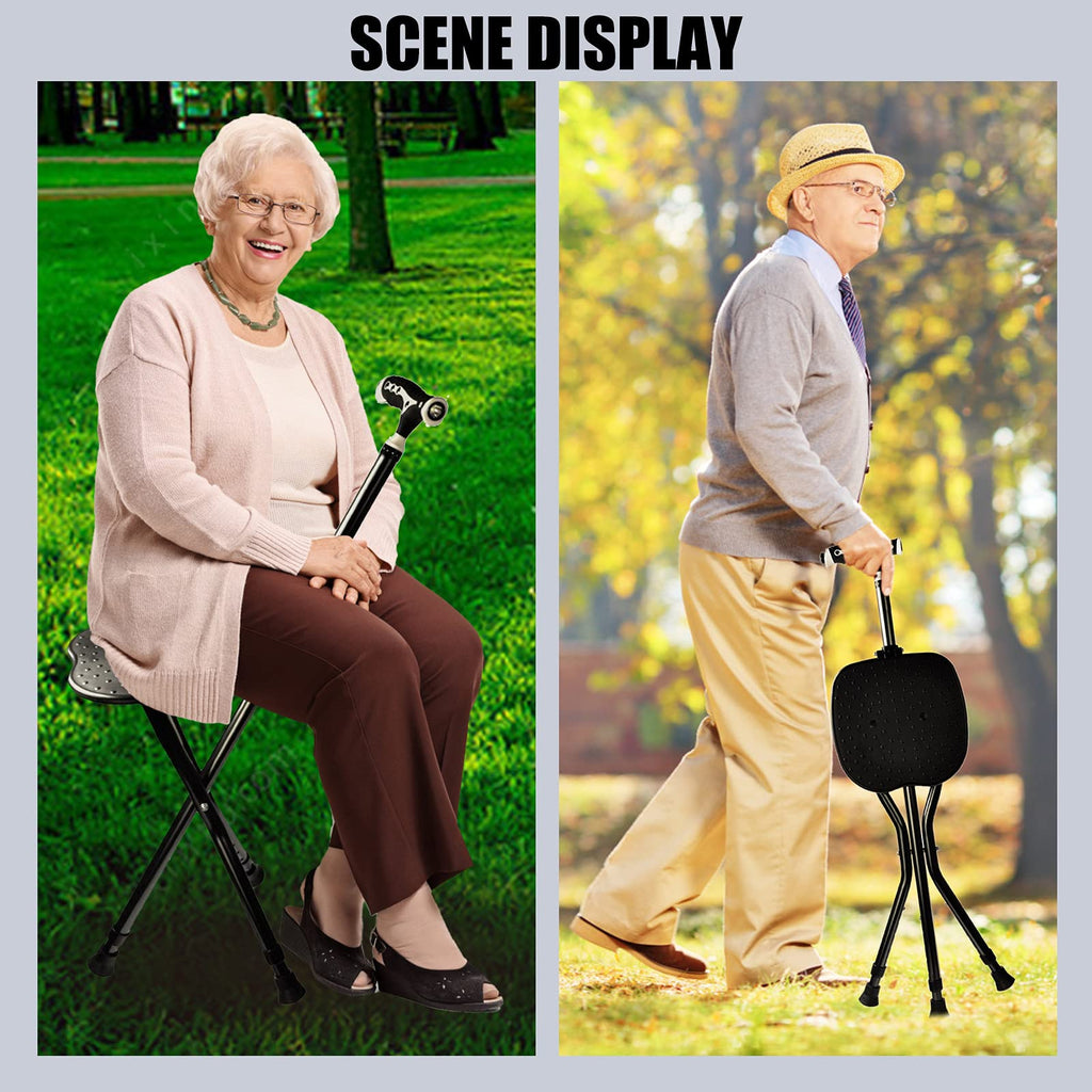 Yayayo Hold 440 lbs Folding Canes with Seat Walking Stick Height Adjustment Cane Seat Capacity Frosted Handle with Magnetic Therapy Stone Crutches Stool (Square LED)